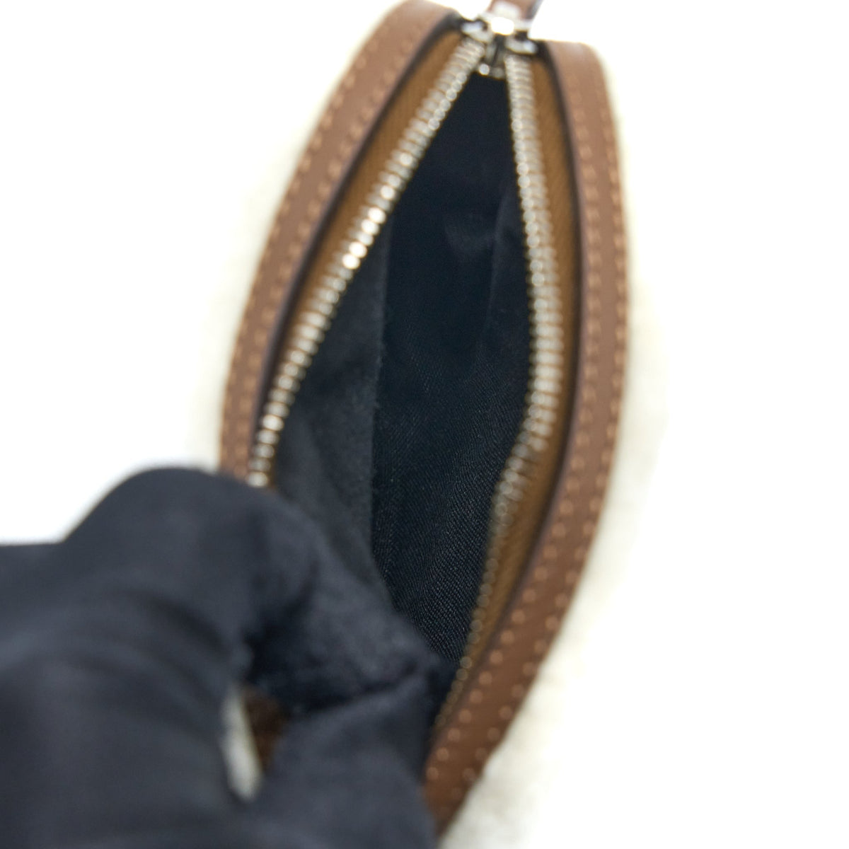 Top quality Fendi Zippy Colin Purse Bag Charm Shearling White/Brown SHW