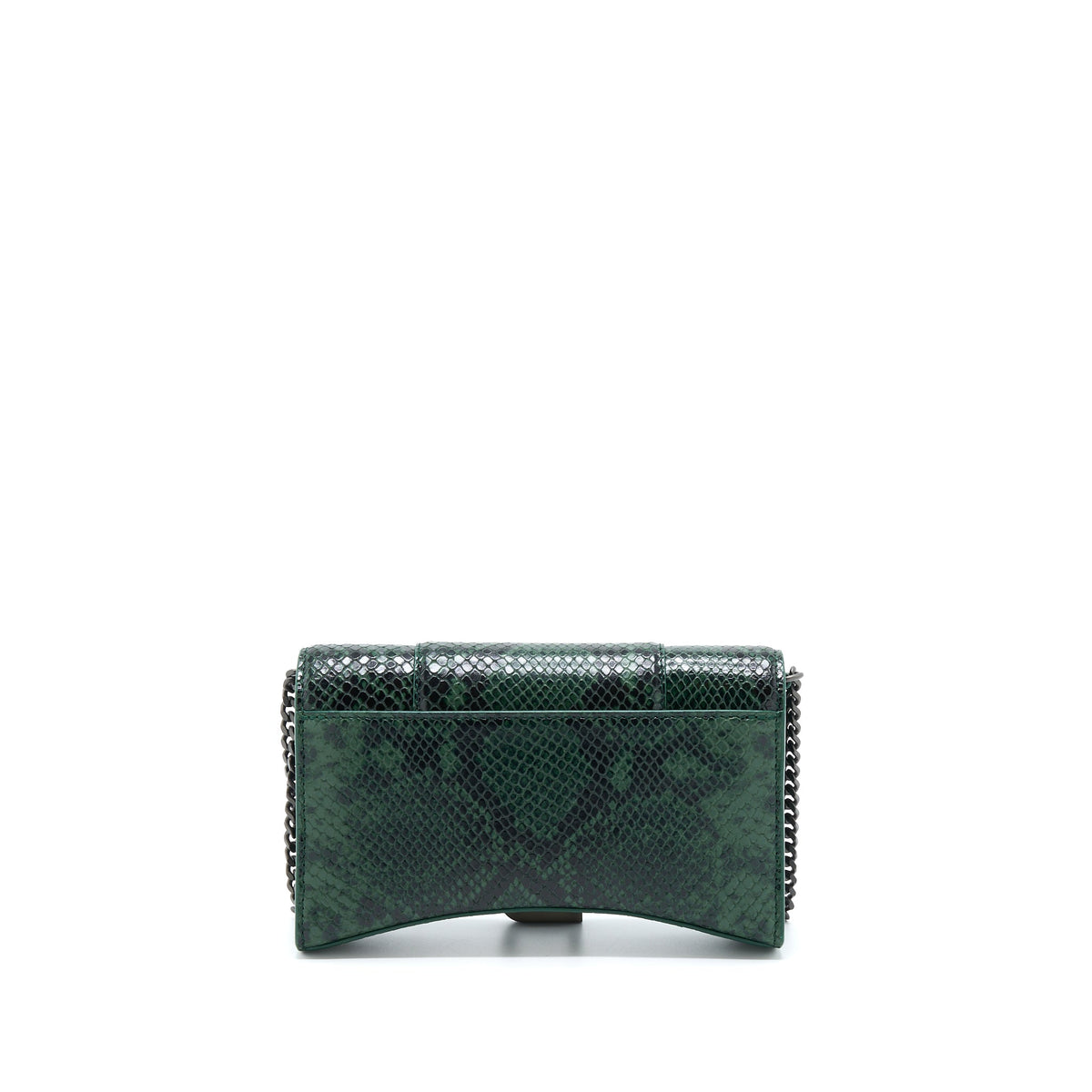 balenciaga Hourglass Wallet With Chain Python Embossed Calfskin Black/ Dark Green