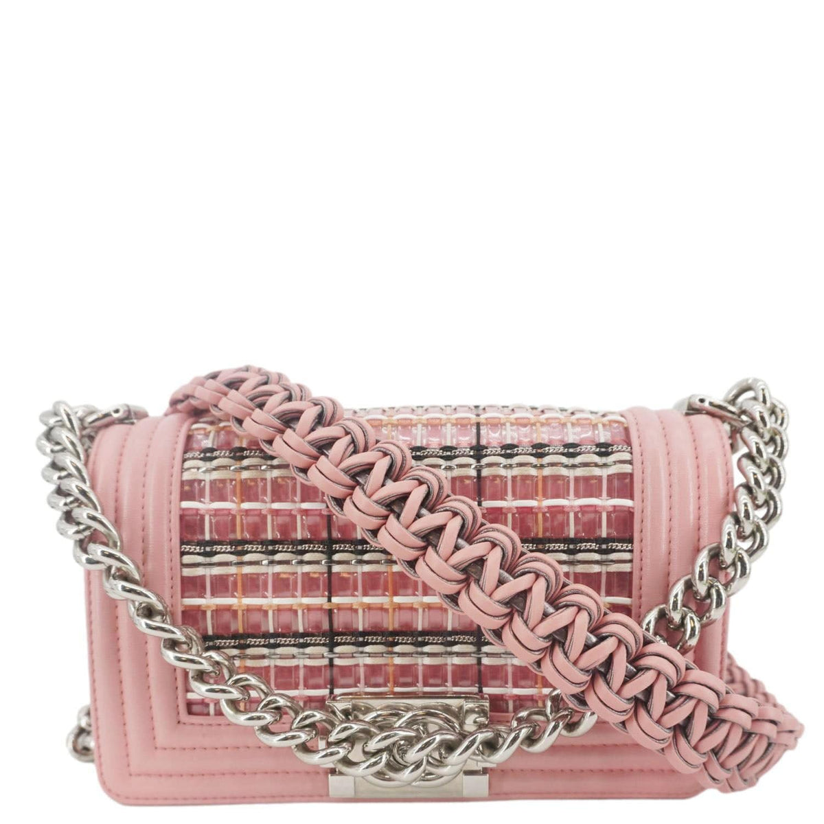 Chanel Boy Flap Small  Woven Leather Shoulder Bag Pink