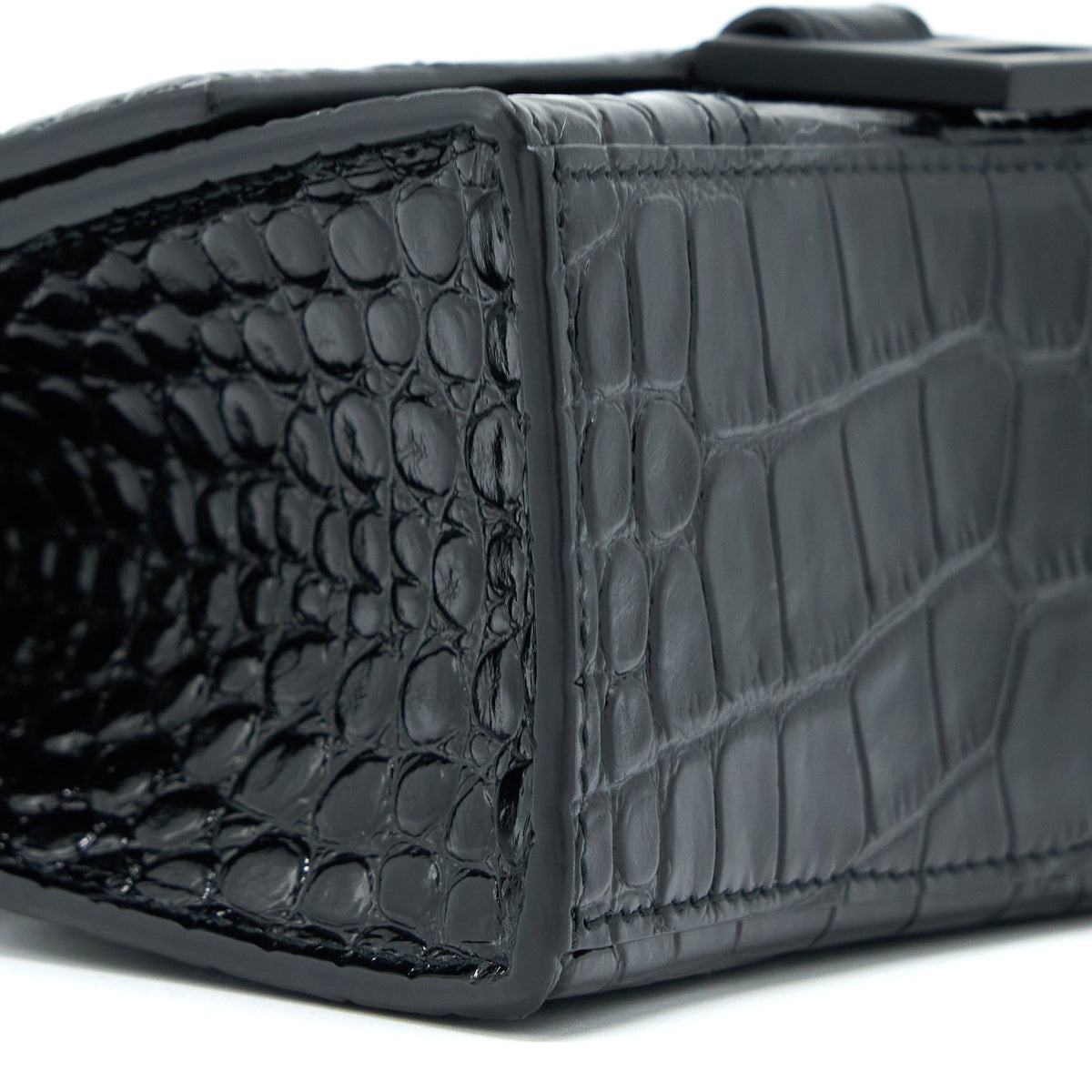 balenciaga Hourglass XS Croc-Embossed Calfskin So Black