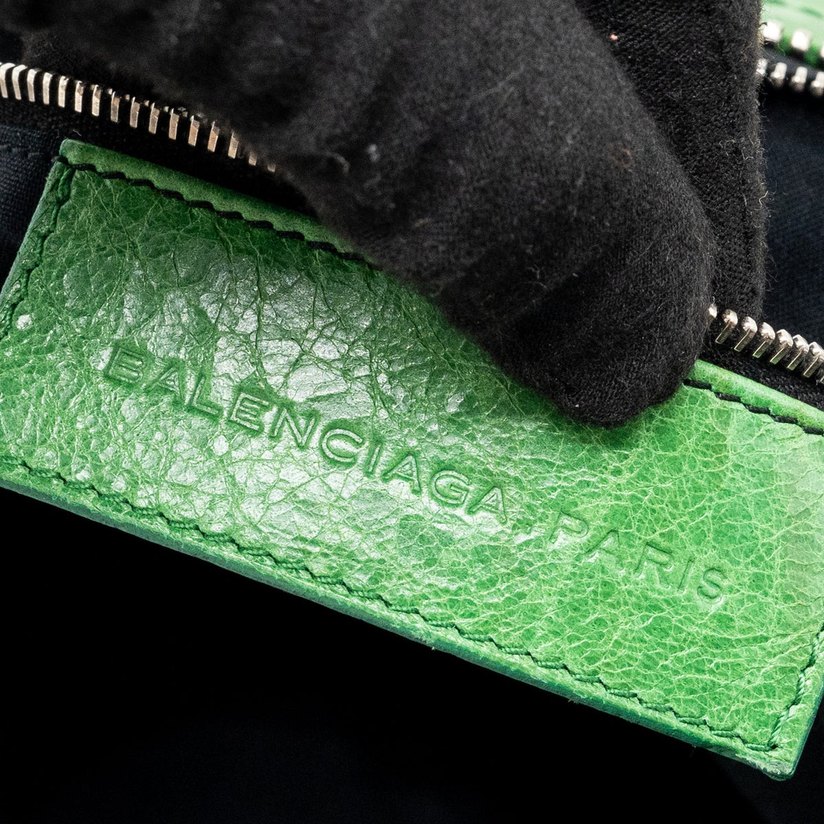 balenciaga zip handle bag green leather SHW