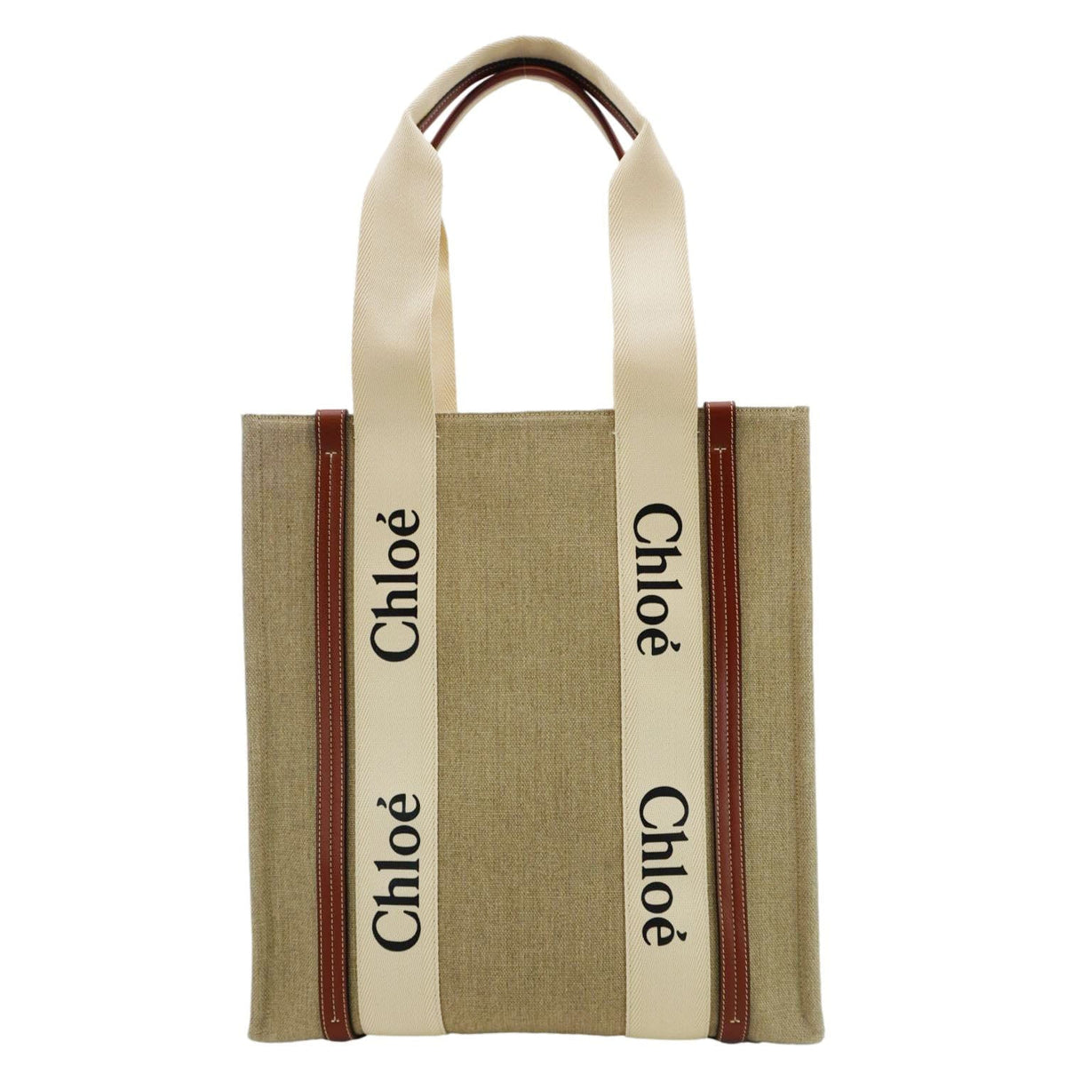 Chloe Woody Striped Canvas Tote Bag Beige