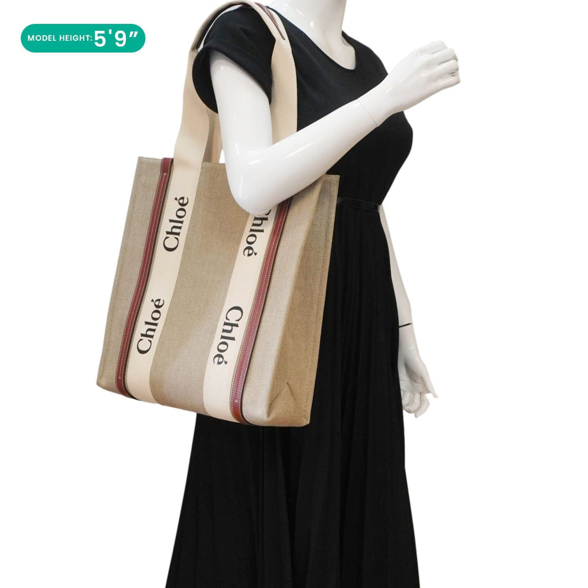 Chloe Woody Striped Canvas Tote Bag Beige