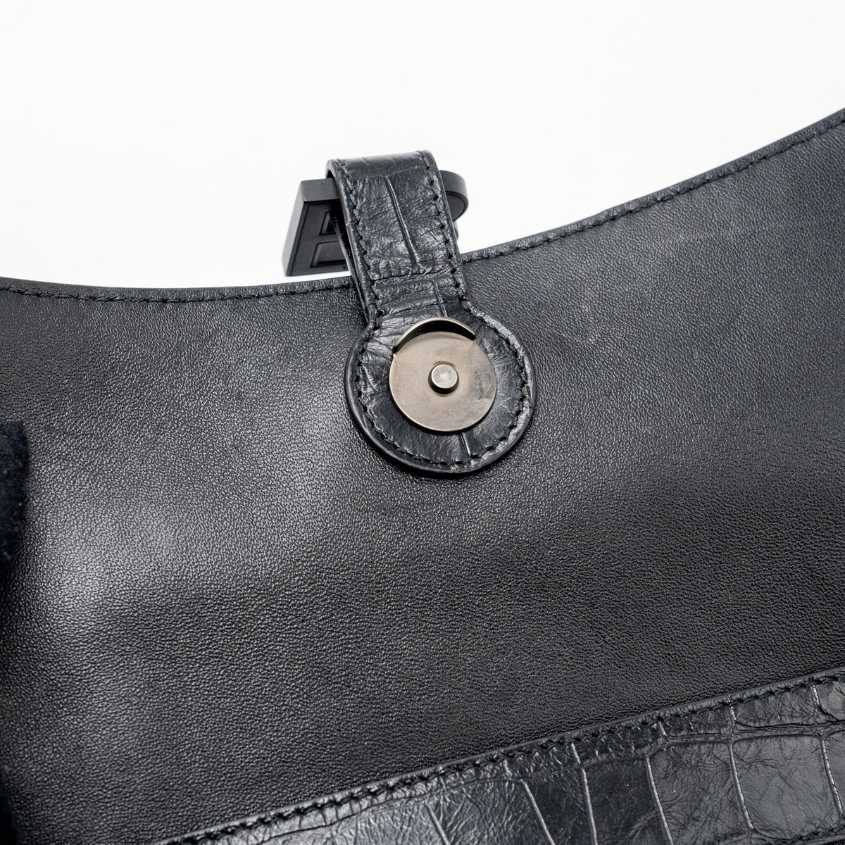 balenciaga Downtown Small Shoudler Bag Crocodile Embossed Black with Black Hardware