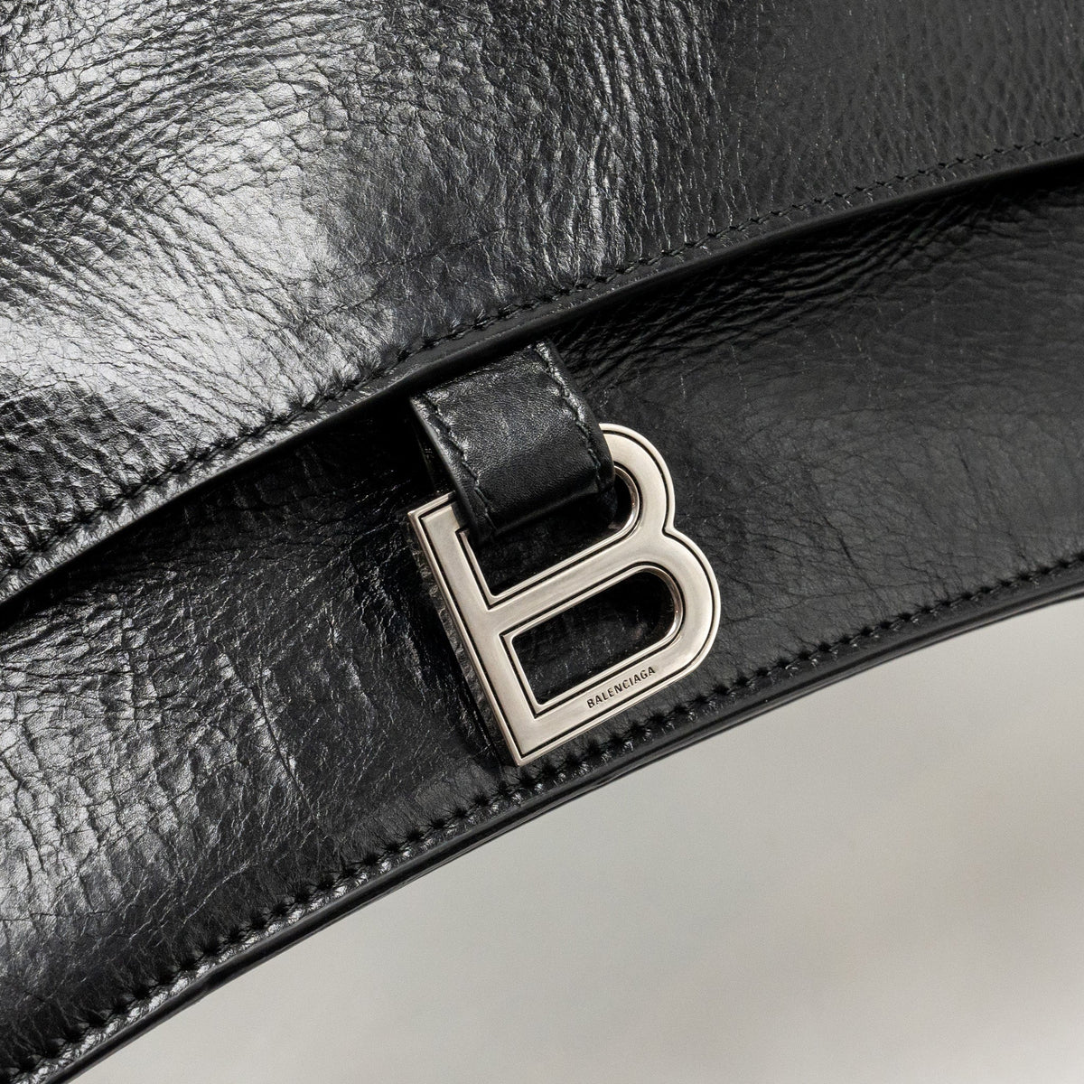 balenciaga Medium Crush Shoulder Bag Calfskin Leather Black SHW