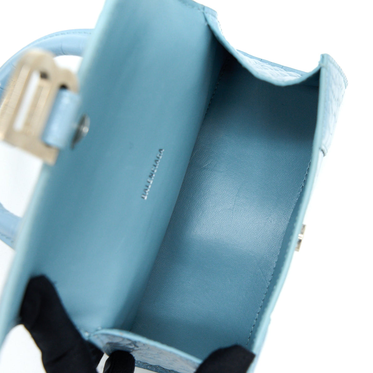 balenciaga Hourglass XS Cro-Embossed Calfskin Light Blue SHW