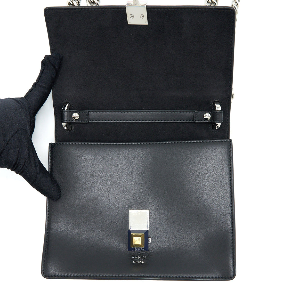 Top quality Fendi Kan I Calfskin Black SHW With An Extra Bag Charm