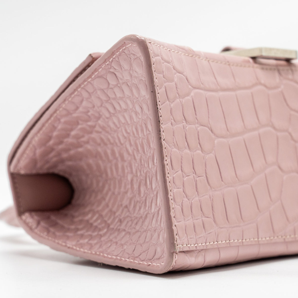 balenciaga Hourglass S Croc-Embossed Calfskin Pink SHW