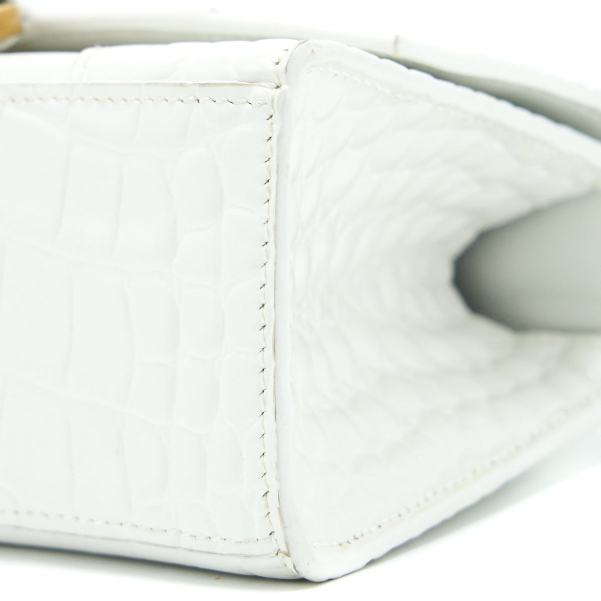 balenciaga Hourglass XS Croc Embossed Calfskin White GHW