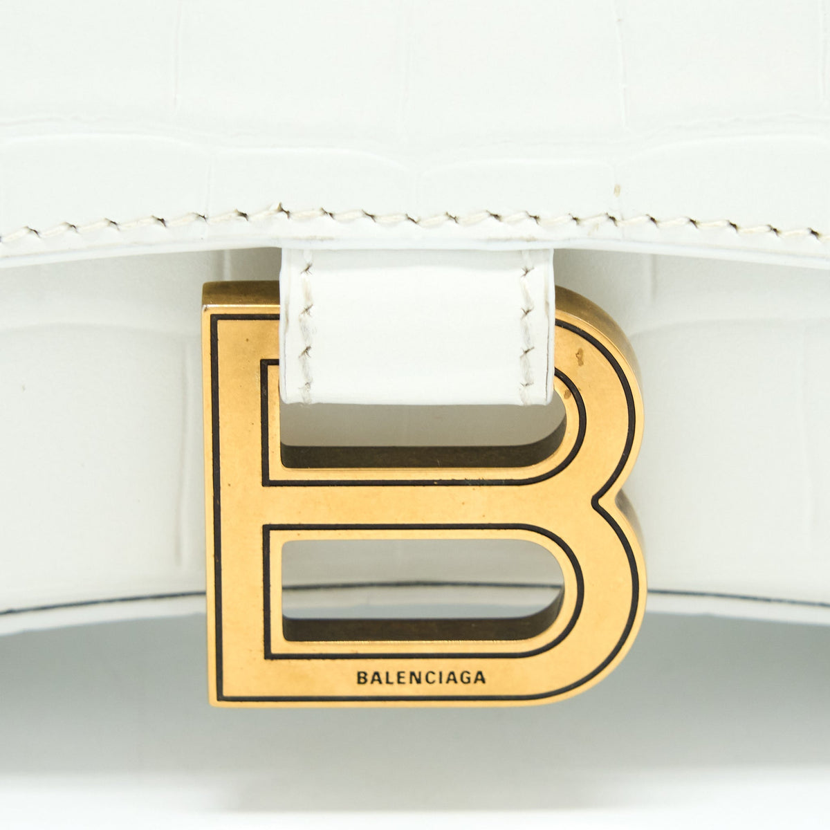 balenciaga Hourglass XS Croc Embossed Calfskin White GHW