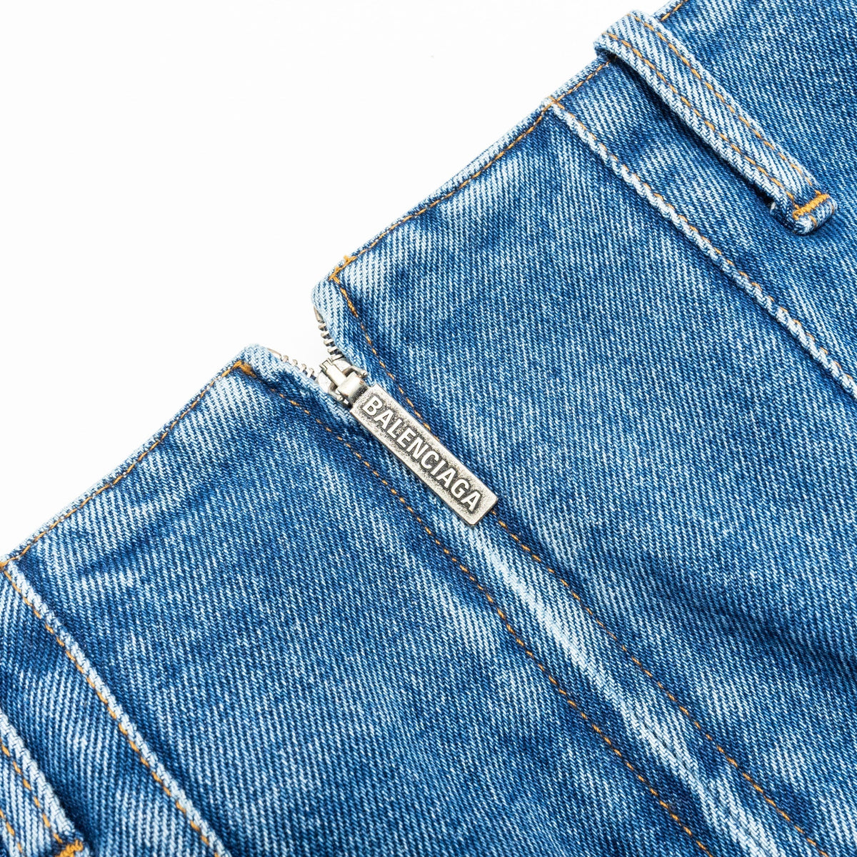 balenciaga Size 36 Godet Peplum-style Denim Skirt Cotton Blue
