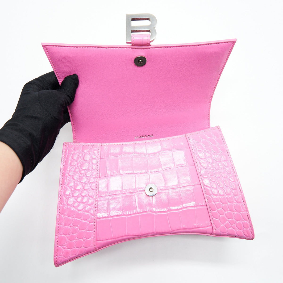 balenciaga Hourglass Croc Embossed Pink SHW