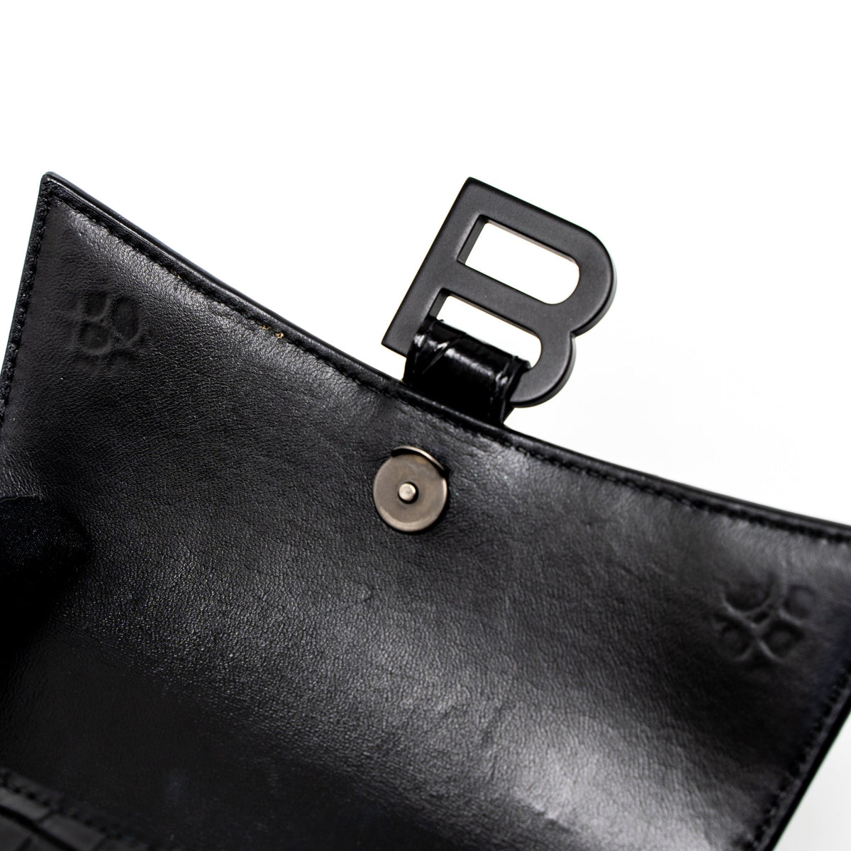 balenciaga Hourglass XS Croc-Embossed Calfskin So Black