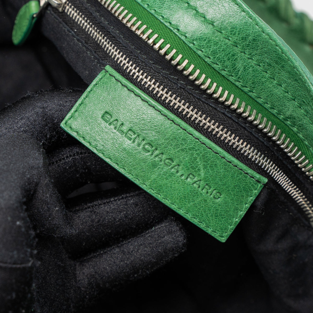 balenciaga Lace City Bag Leather Green SHW