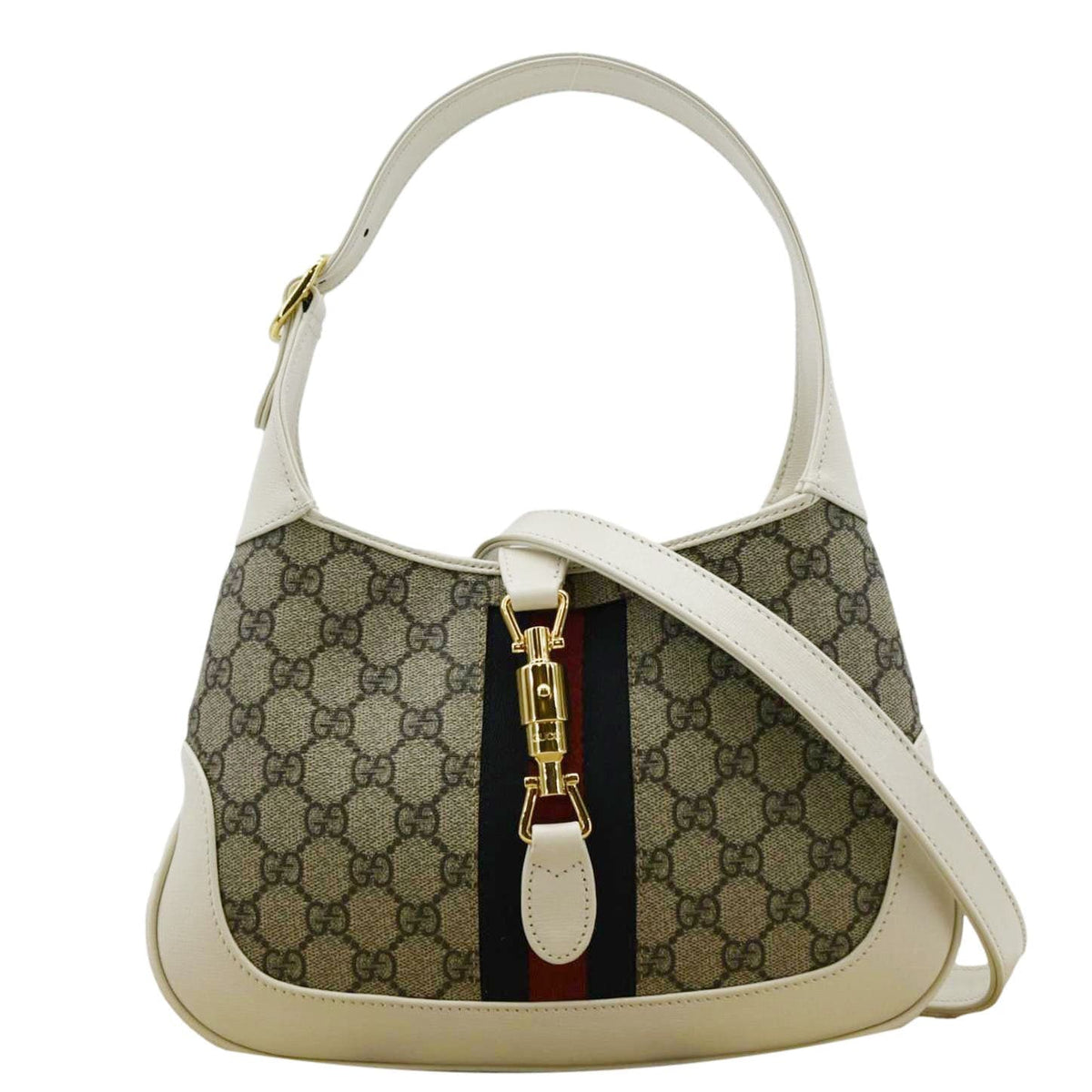 GUCCI Jackie 1961 Small GG Supreme Canvas Leather Shoulder Bag Beige 636706