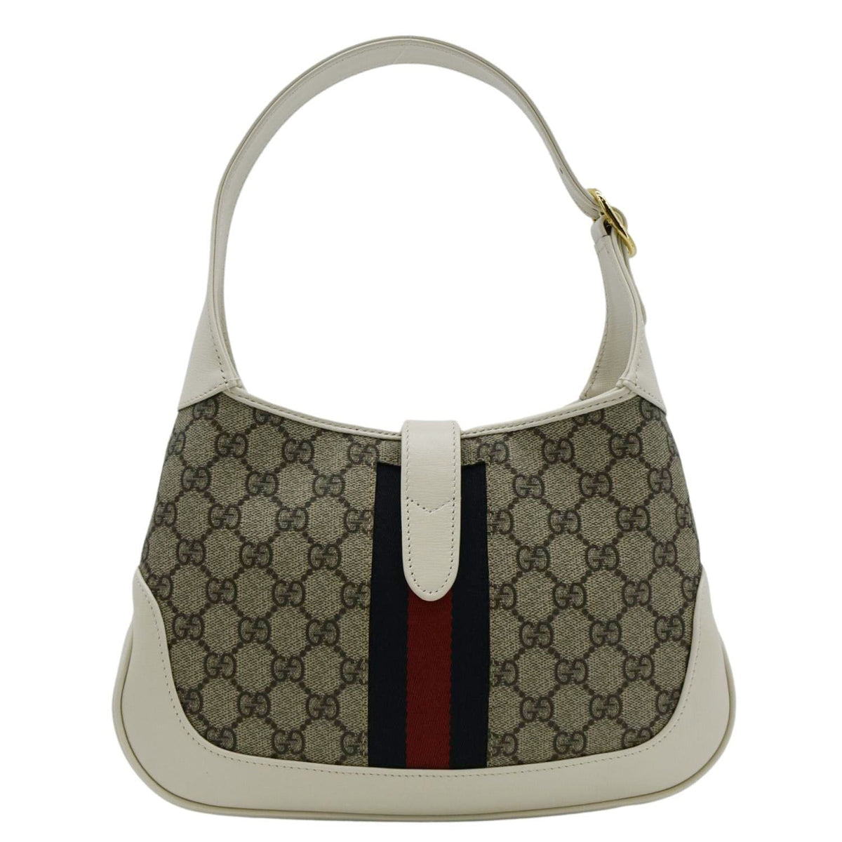 GUCCI Jackie 1961 Small GG Supreme Canvas Leather Shoulder Bag Beige 636706