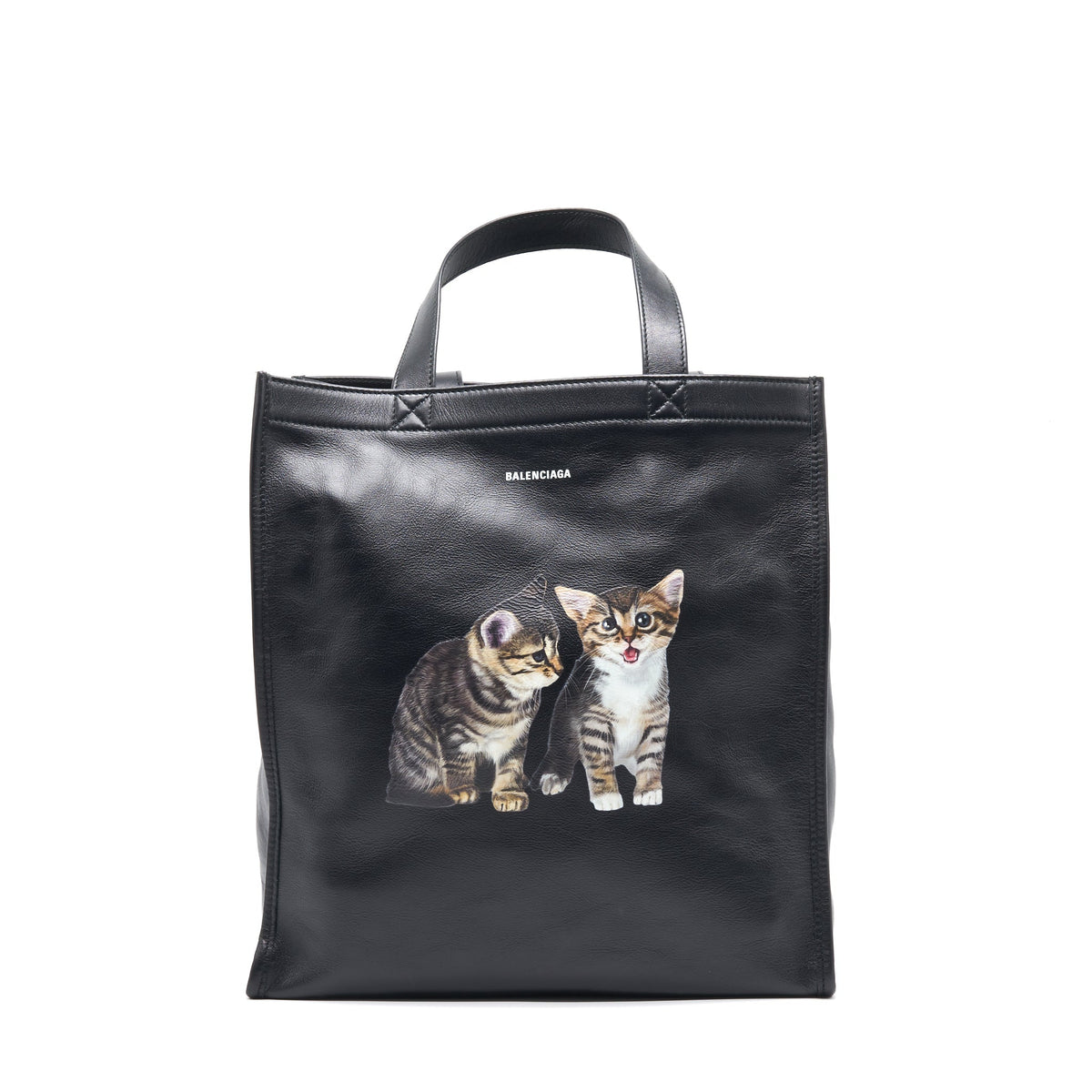 balenciaga Kitten Print Leather Tote Bag