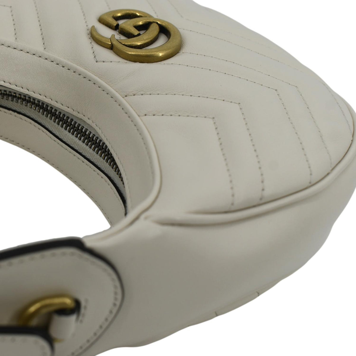 GUCCI GG Marmont Half Moon Leather Shoulder Bag White 699514