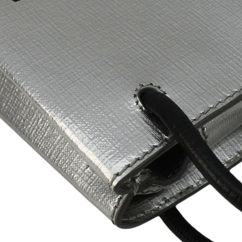 balenciaga Metallic Logo Leather Shopping Phone Holder Silver