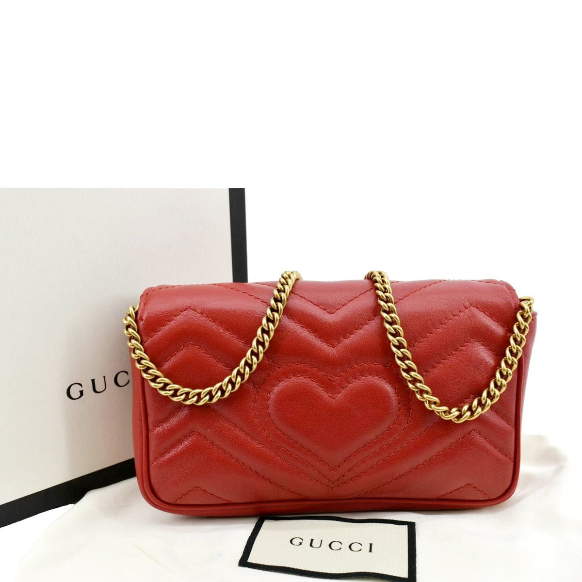 GUCCI GG Marmont Super Mini Matelasse Leather Crossbody Bag Red 476433