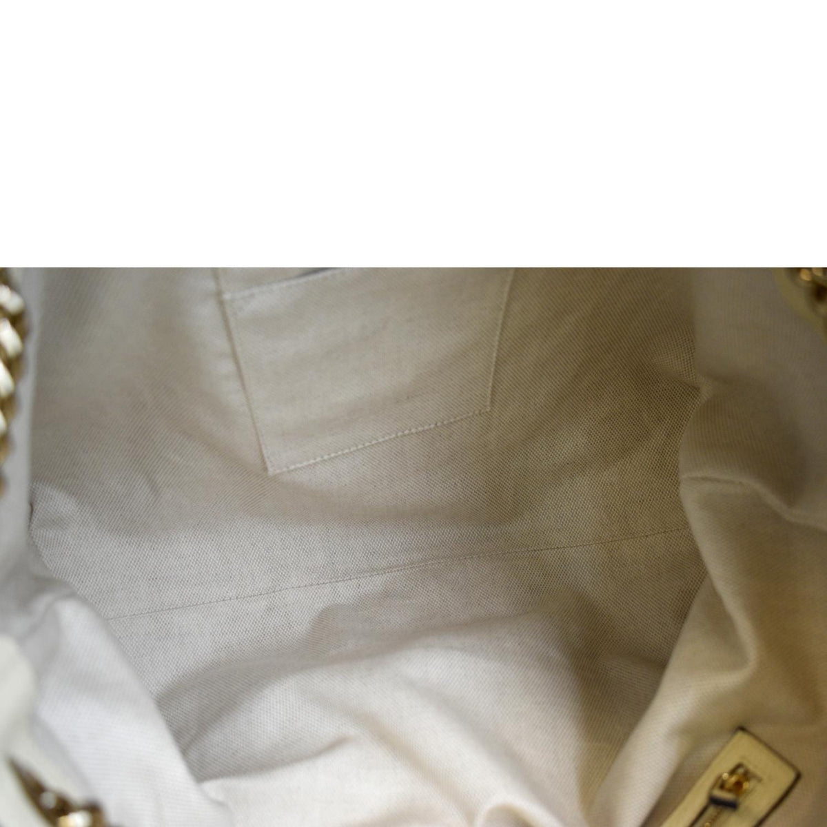 GUCCI Women Soho Medium Chain Leather Tote Shoulder Bag Ivory 536196