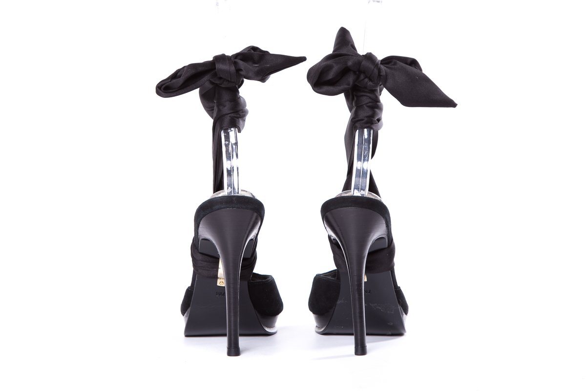DVF Black Satin Wrap Around Sandals SZ 7 Sale