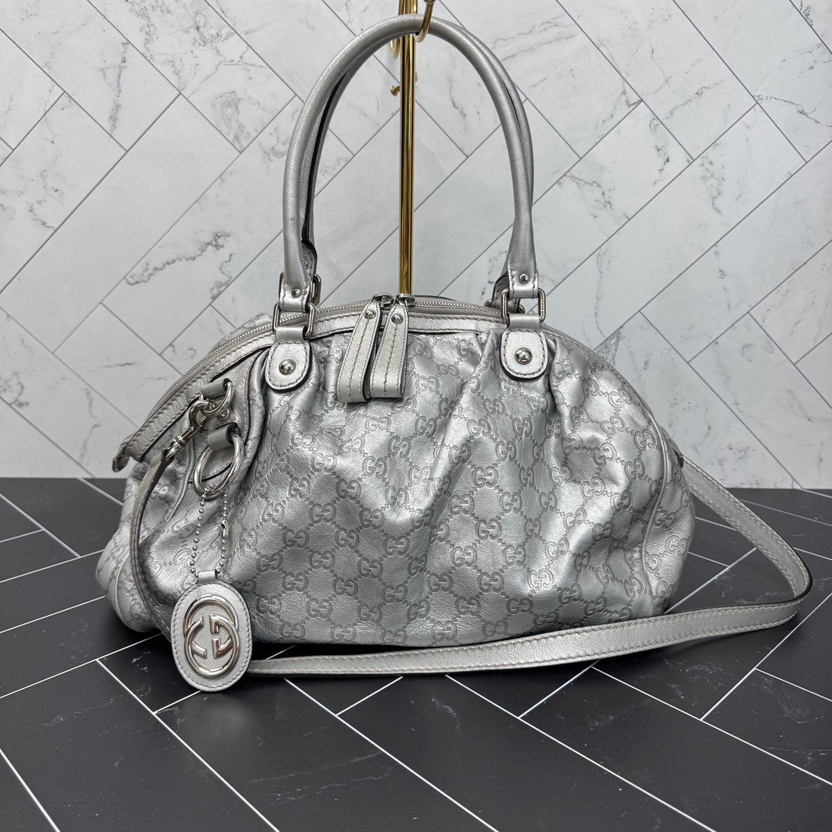 Gucci GG Metallic Silver Sukey Tote
