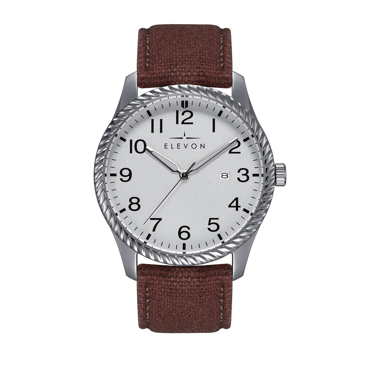 Elevon Crosswind Canvas-Overlaid Leather-Band Watch w/ Date