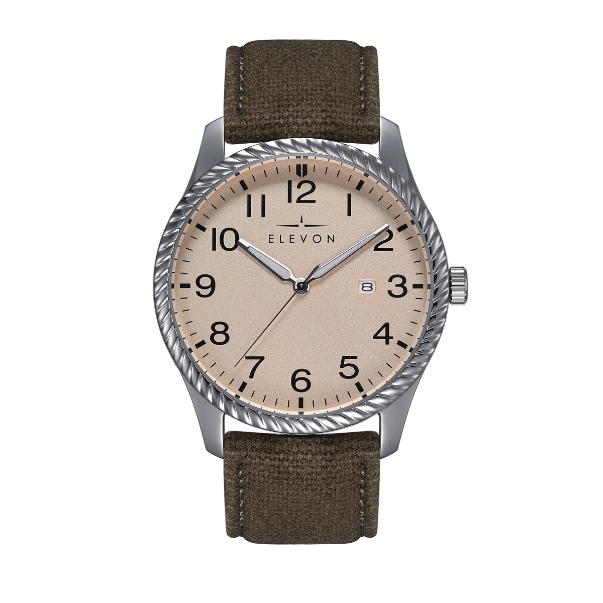 Elevon Crosswind Canvas-Overlaid Leather-Band Watch w/ Date