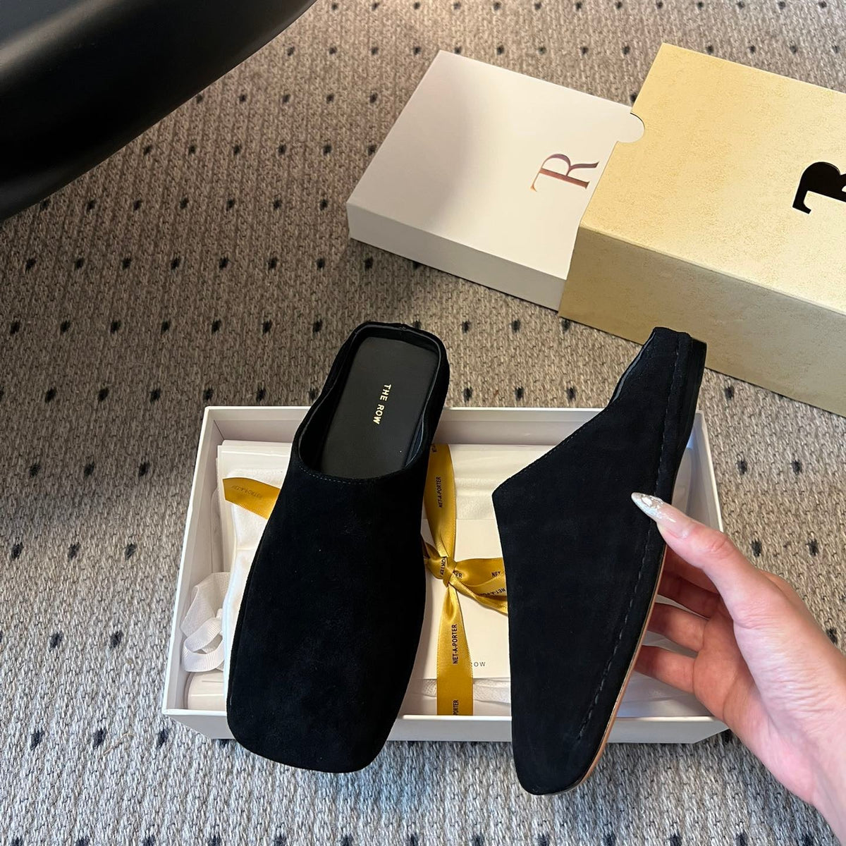 THE ROW SUEDE MULES