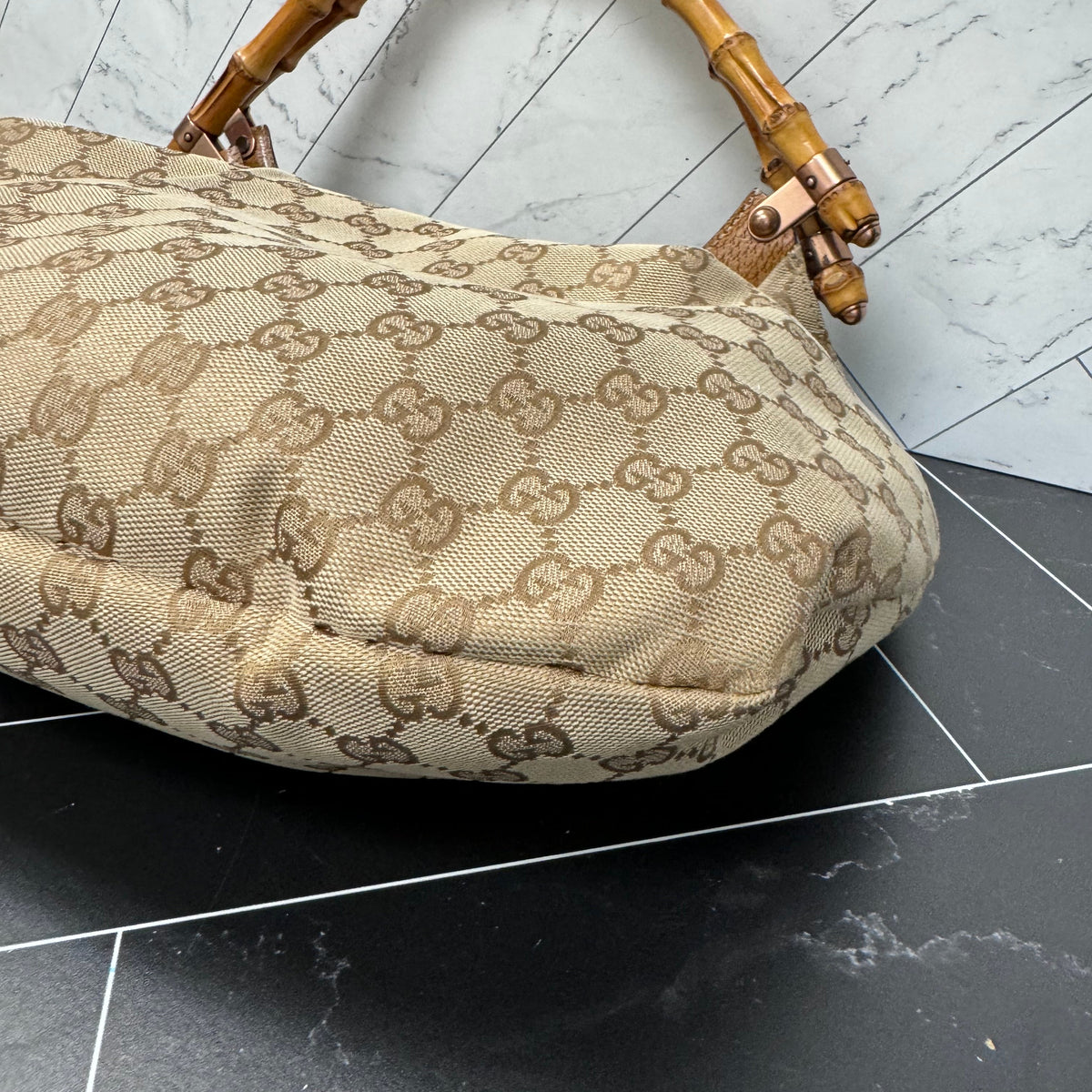 Gucci Vintage Bamboo Large Canvas Tote Bag