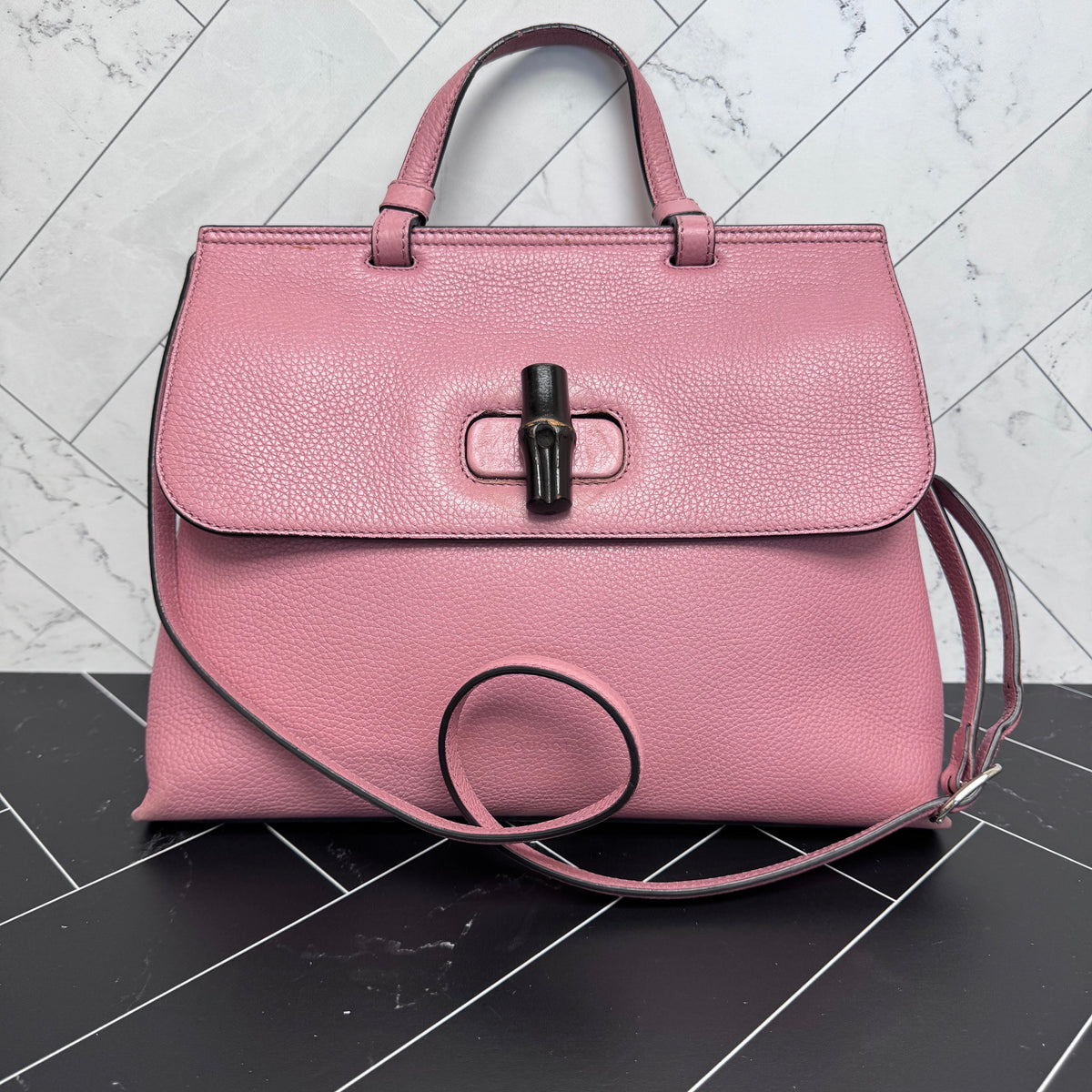 Gucci Pink Bamboo Daily Top Handle Bag