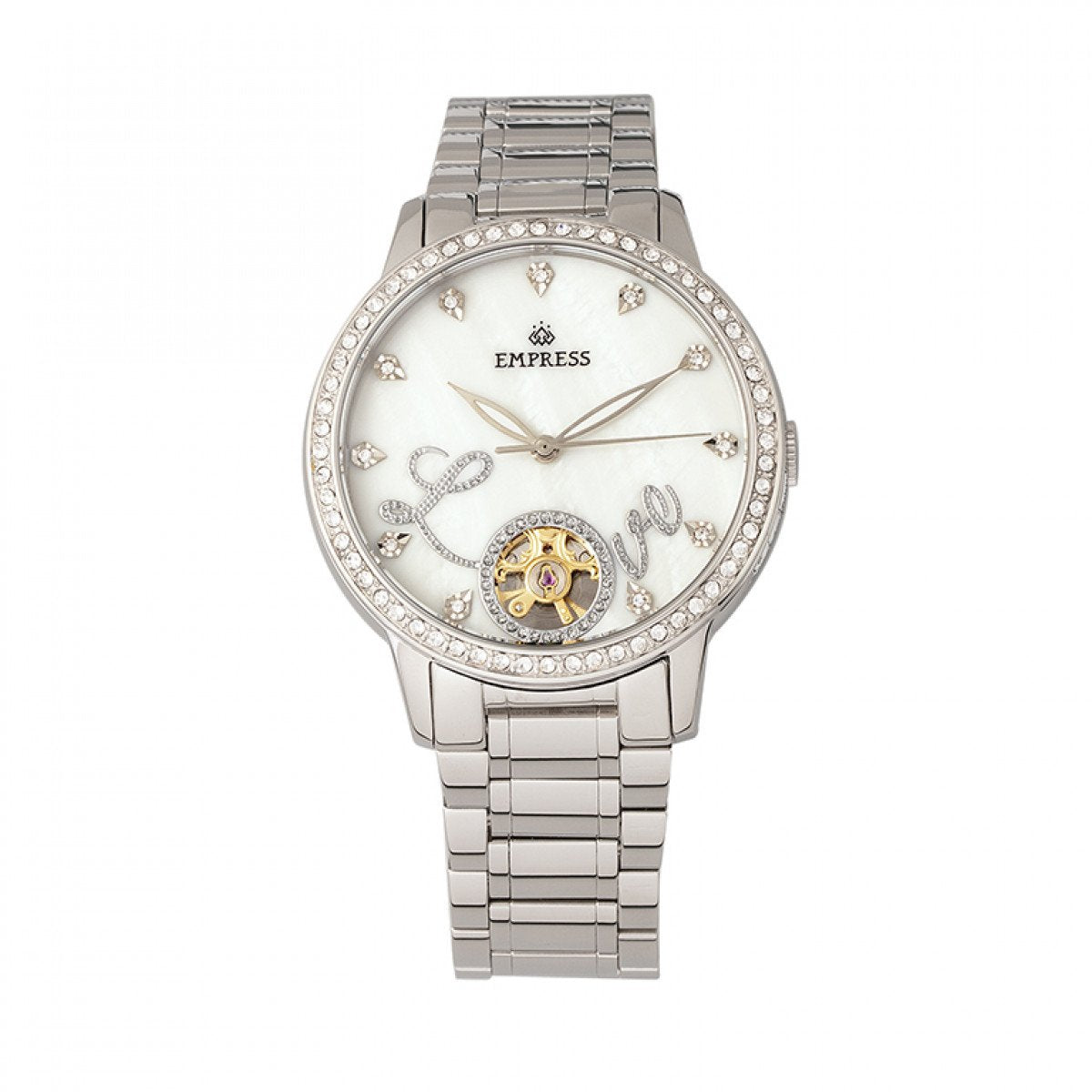 Empress Quinn Automatic MOP Semi-Skeleton Dial Bracelet Watch