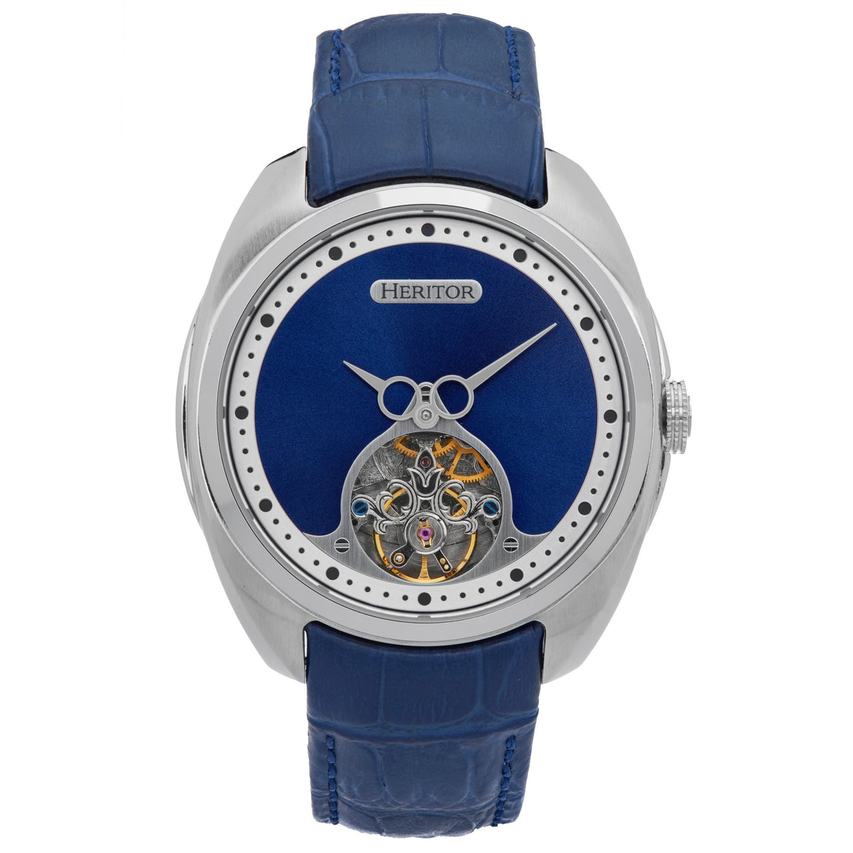 Heritor Automatic Roman Semi-Skeleton Leather-Band Watch