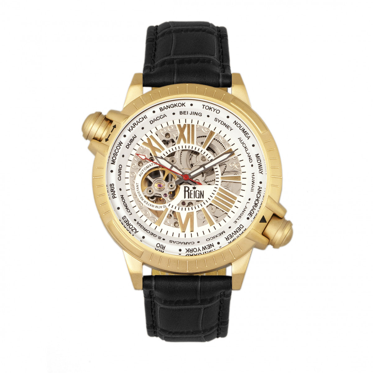 Reign Thanos Automatic Leather-Band Watch - Gold/White