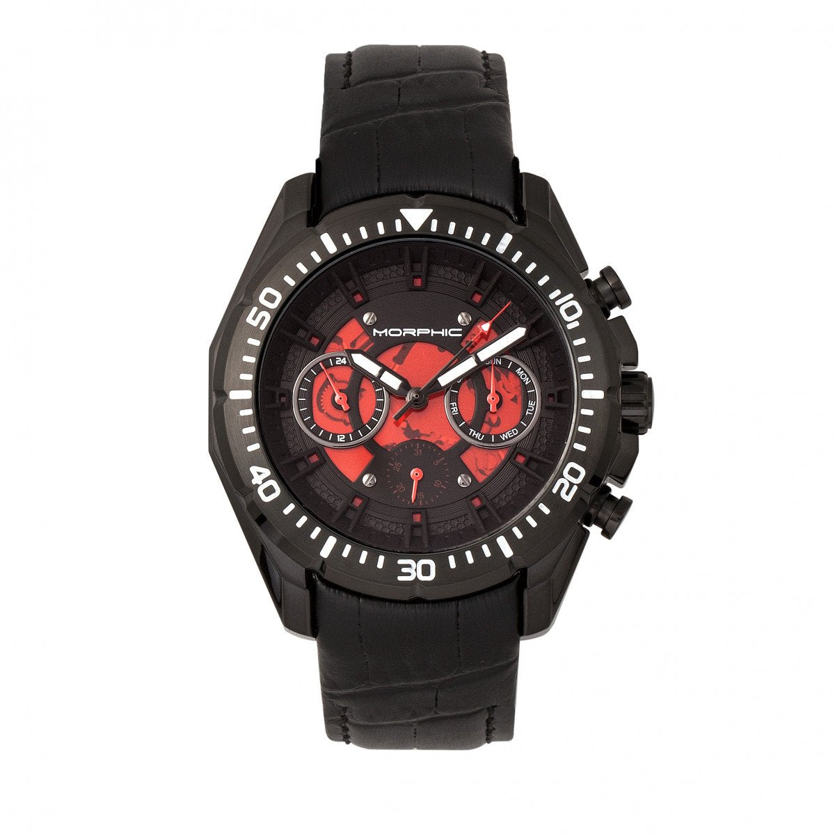 Morphic M66 Series Skeleton Dial Leather-Band Watch w/ Day/Date