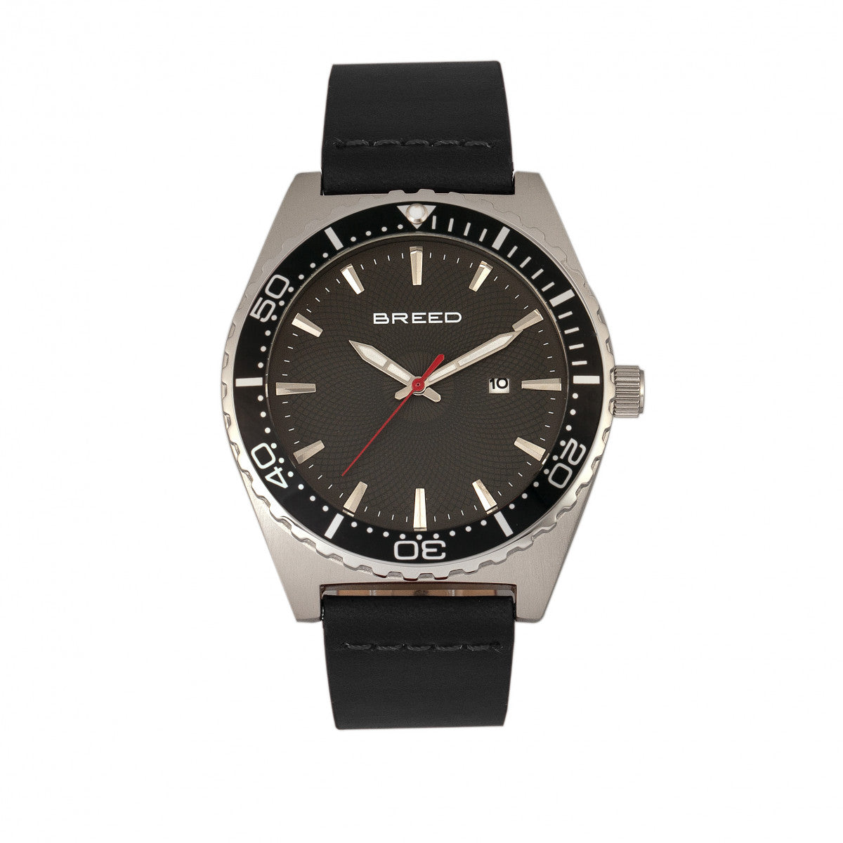 Breed Ranger Leather-Band Watch w/Date - Silver/Black
