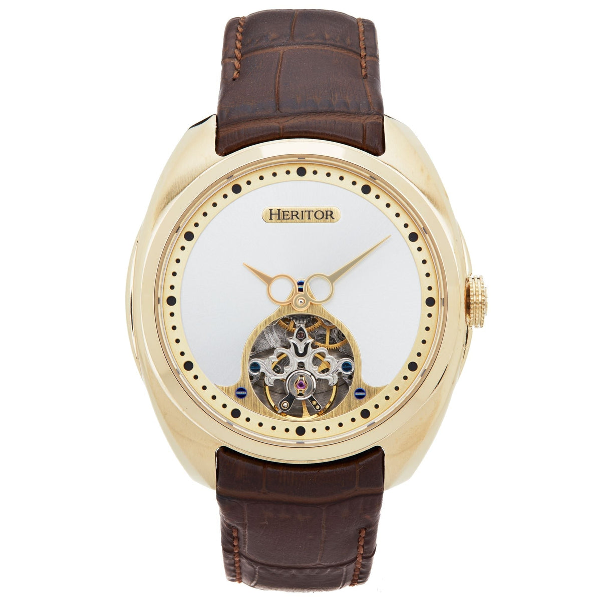Heritor Automatic Roman Semi-Skeleton Leather-Band Watch