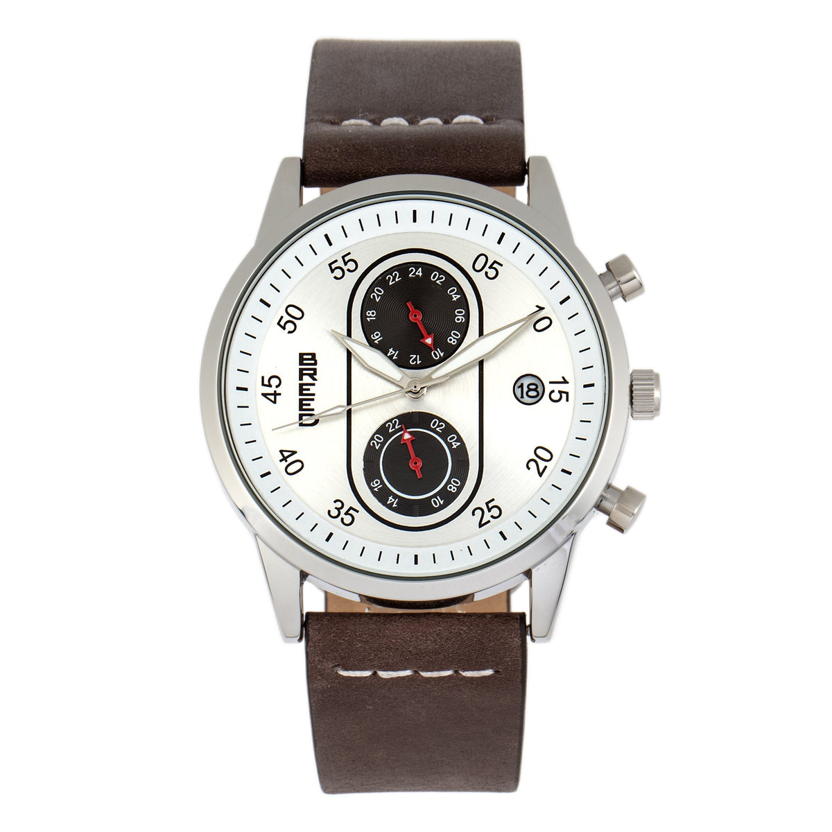 Breed Andreas Leather-Band Watch w/ Date - Silver/Dark Brown
