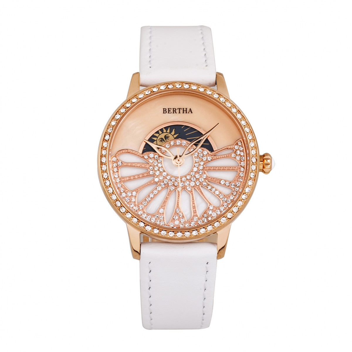 Bertha Adaline Mother-Of-Pearl Leather-Band Watch - White