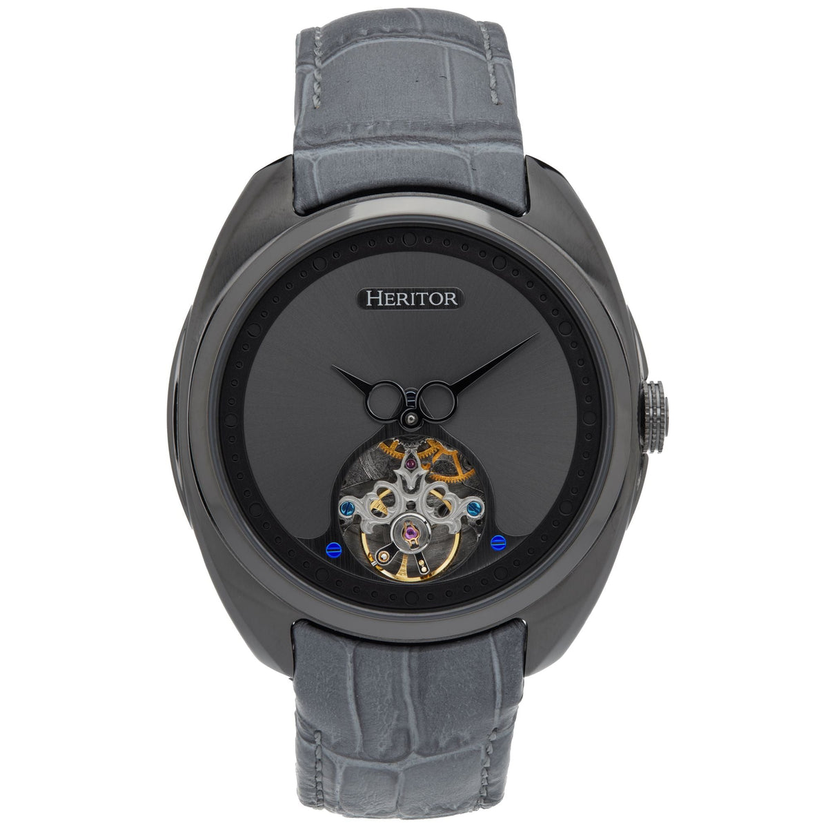 Heritor Automatic Roman Semi-Skeleton Leather-Band Watch