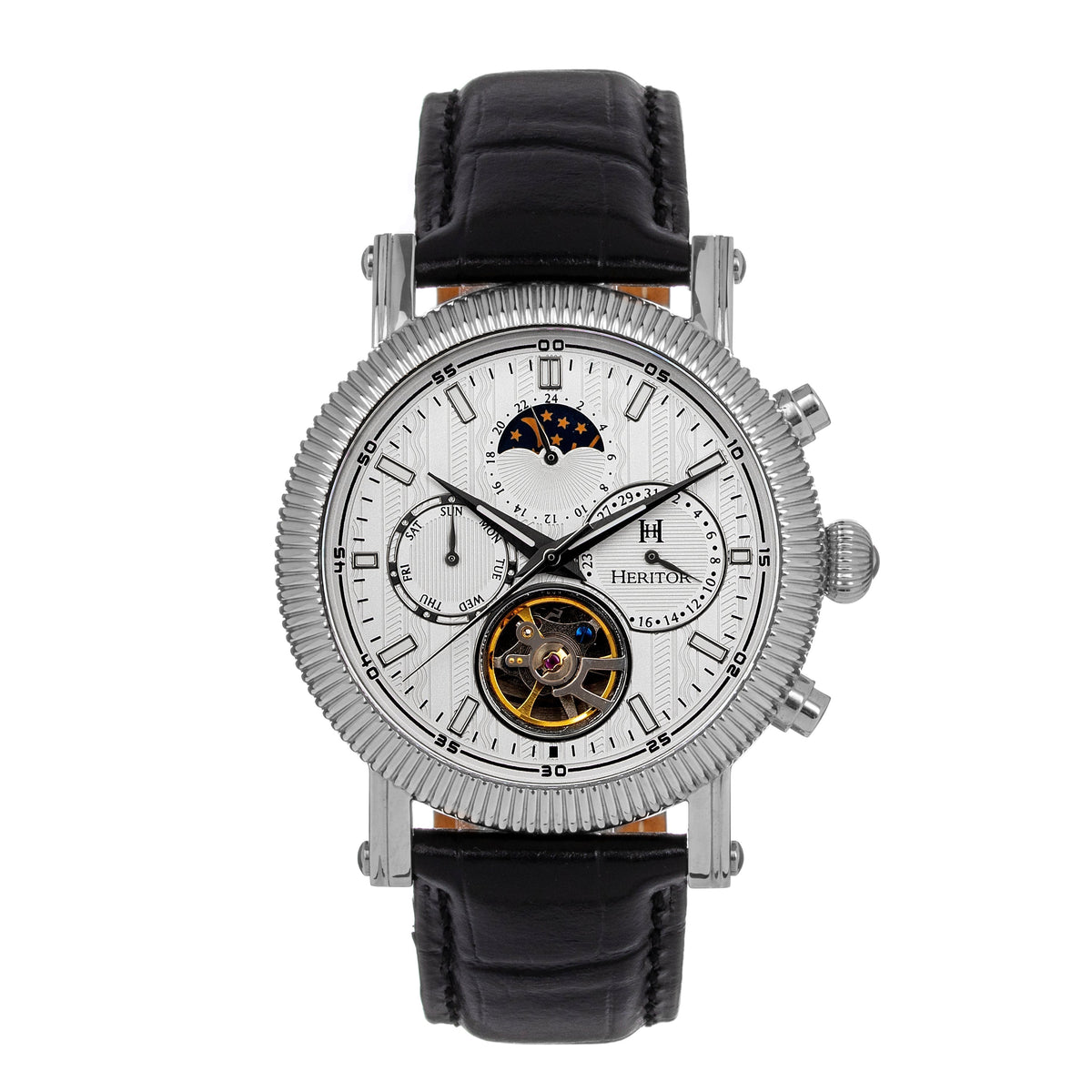 Heritor Automatic Barnsley Semi-Skeleton Leather-Band Watch - Silver/White