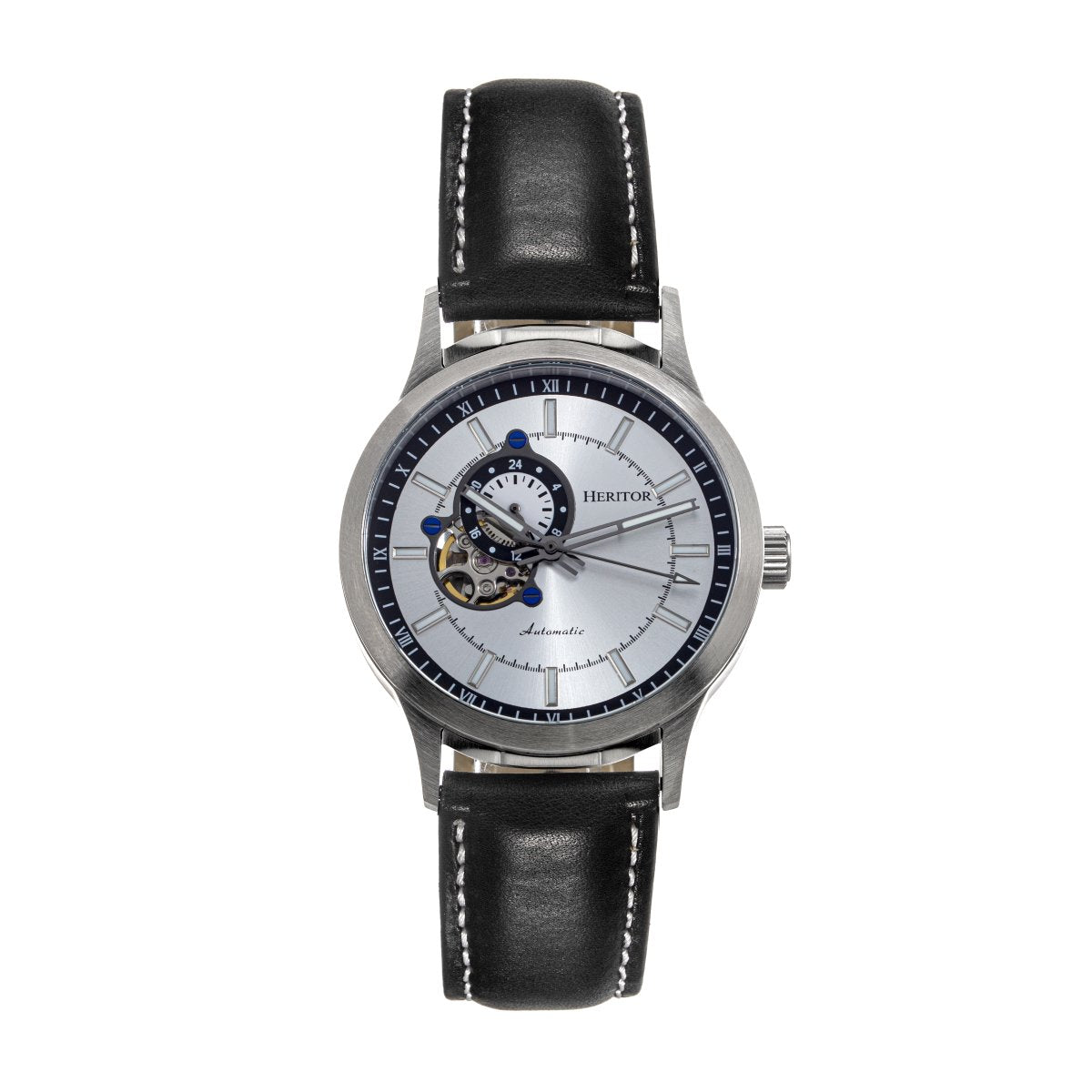 Heritor Automatic Oscar Semi-Skeleton Leather-Band Watch