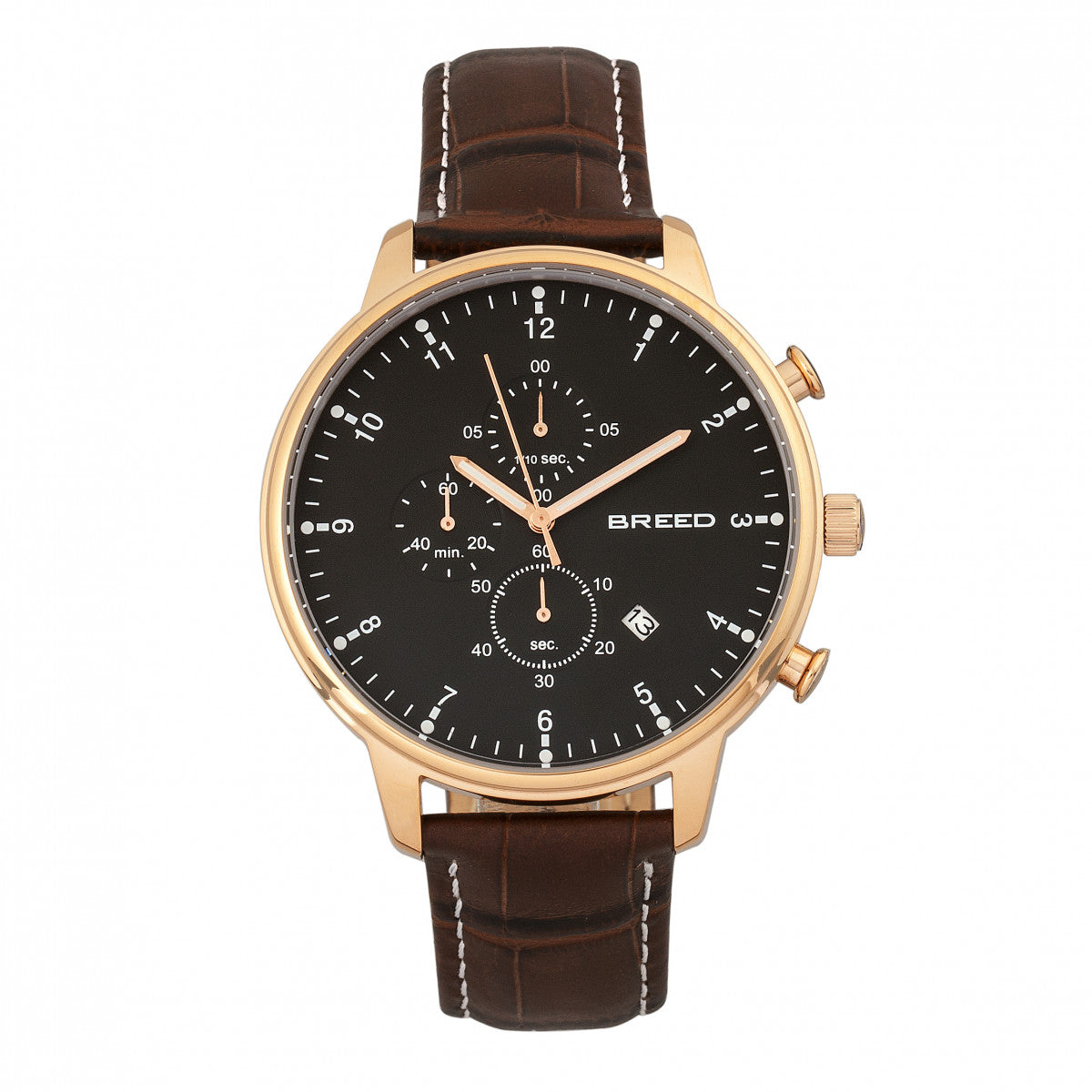 Breed Holden Chronograph Leather-Band Watch w/ Date - Rose Gold/Brown