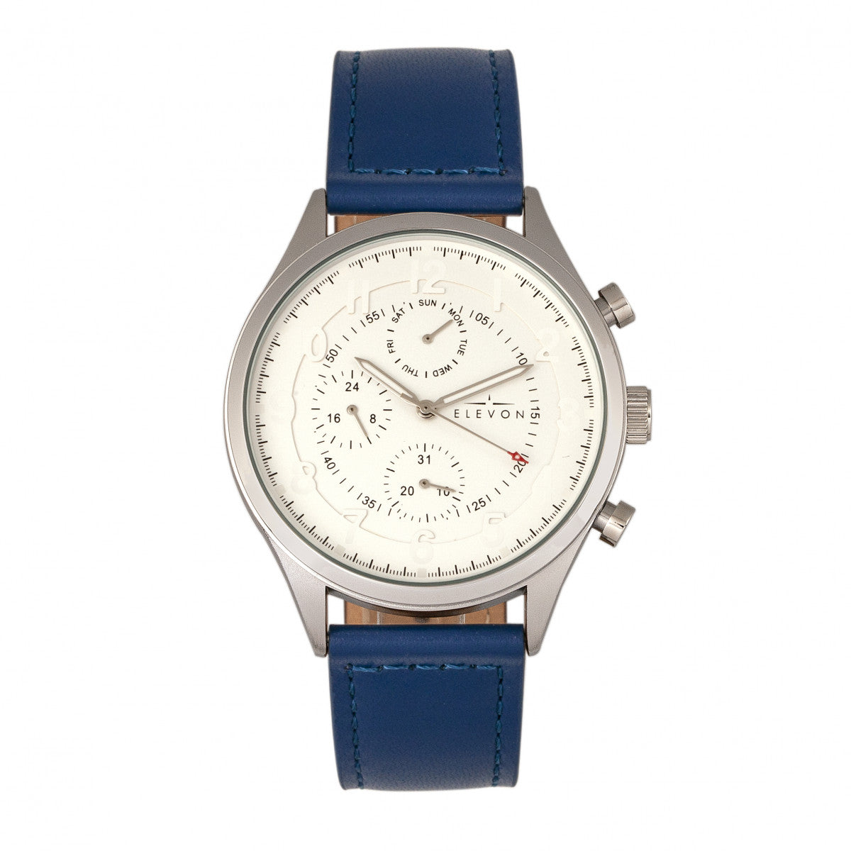 Elevon Lindbergh Leather-Band Watch w/Day/Date -  Blue/White