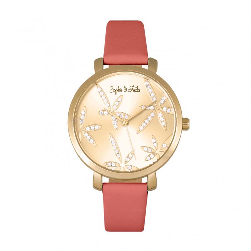 Sophie & Freda Key West Leather-Band Watch w//Swarovski Crystals