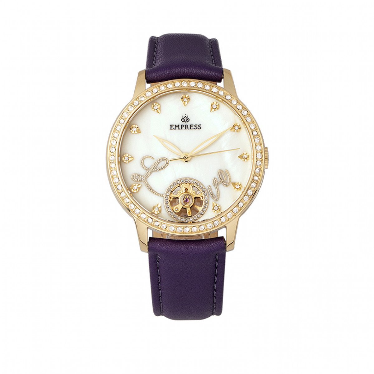 Empress Quinn Automatic MOP Semi-Skeleton Dial Bracelet Watch