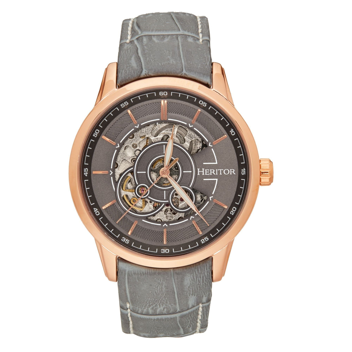 Heritor Automatic Davies Semi-Skeleton Leather-Band Watch