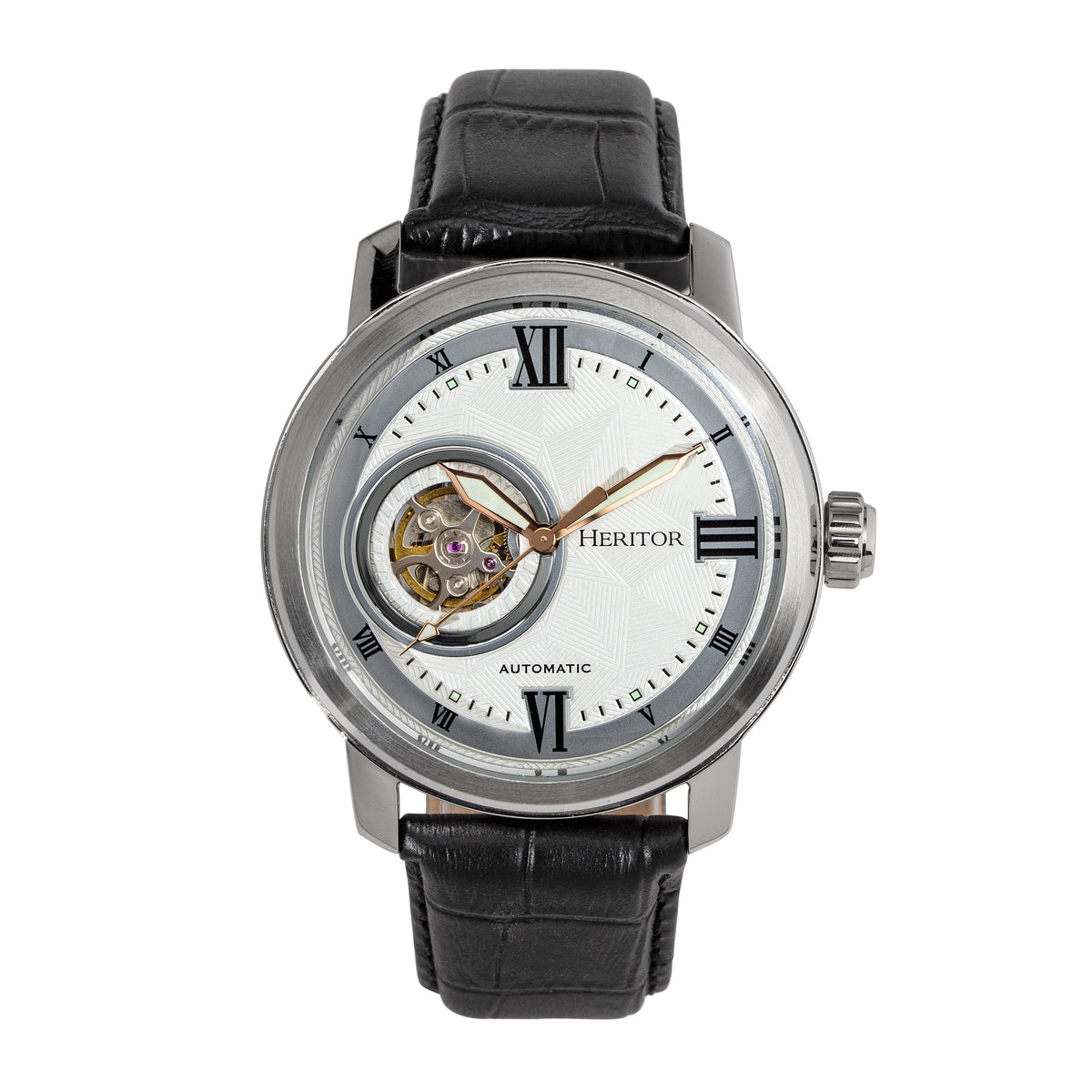Heritor Automatic Maxim Semi-Skeleton Leather-Band Watch