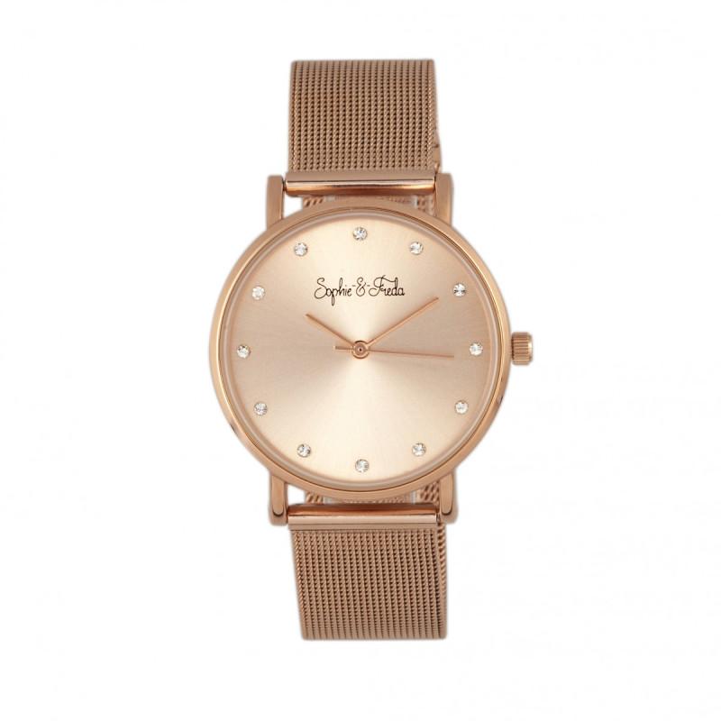 Sophie & Freda Savannah Mesh Bracelet Watch w/Swarovski Crystals